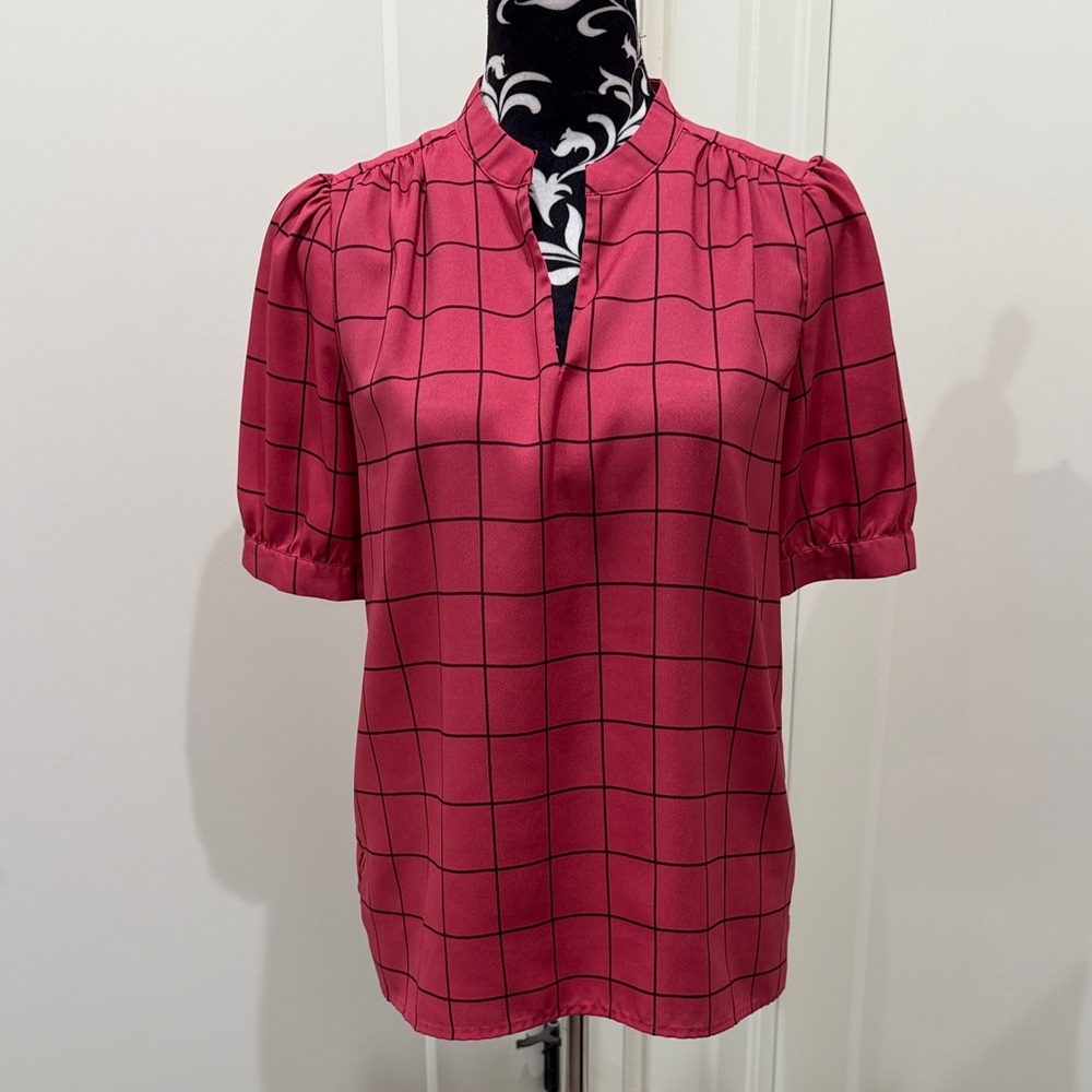 Ann Taylor Cranberry Checkered Blouse MP